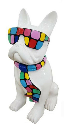 Casa Padrino Luxus Deko Skulptur Hund Bulldogge Wei� / Mehrfarbig H. 80 cm - Gro�e Deko Figur - XXL Deko Skulptur - XXL Deko Figur - Wohnzimmer Deko - Garten Deko - Luxus Deko XXL Figuren