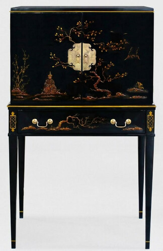 Casa Padrino Luxus Barock Schrank mit 11 Schubladen Schwarz / Gold - Wohnzimmer Schrank im chinesischen Stil - B�roschrank - Luxus M�bel im Barockstil - Barock M�bel - Barock Einrichtung