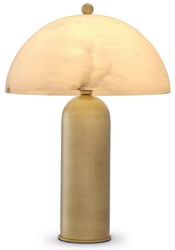 Casa Padrino Luxus Tischleuchte Antik Messing / Alabaster  39,5 x H. 58 cm - Runde Metall Schreibtschleuchte mit Alabaster Lampenschirm - Luxus Leuchten - Luxus M�bel - Luxus Interior