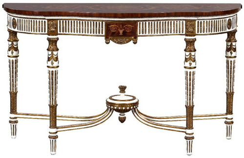 Casa Padrino Luxus Barock Konsole Wei� / Braun / Gold - Handgefertigter Massivholz Konsolentisch mit Schublade - Luxus Wohnzimmer M�bel im Barockstil - Barock M�bel - Barock Einrichtung