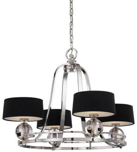Casa Padrino Luxus Art Deco LED Kronleuchter Silber / Schwarz  77,5 x H. 57,2 cm - Runder Metall Kronleuchter mit Lampenschirmen - Wohnzimmer Kronleuchter - Art Deco Leuchten - Luxus Leuchten