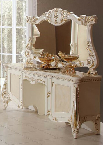 Casa Padrino Luxus Barock Schlafzimmer Set Beige / Wei� / Gold - 1 Barock Schminkkommode & 1 Barock Spiegel - Luxus Schlafzimmer M�bel im Barockstil - Barock M�bel - Edel & Prunkvoll