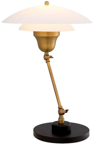 Casa Padrino Luxus Tischleuchte Antik Messing / Schwarz / Wei�  42 x H. 55 cm - Verstellbare Schreibtschleuchte mit rundem Glas Lampenschirm - Luxus Leuchten - Luxus M�bel - Luxus Interior