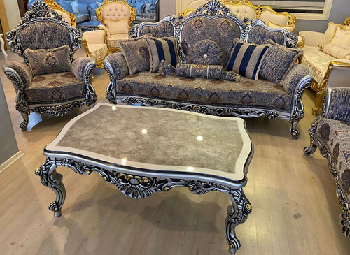 Casa Padrino Luxus Barock Wohnzimmer Set Mehrfarbig / Silber / Schwarz / Gold - 2 Barock Sofas & 2 Barock Sessel & 1 Barock Couchtisch - Luxus Wohnzimmer M�bel im Barockstil - Barock M�bel