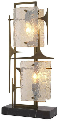 Casa Padrino Luxus Tischleuchte Antik Messing / Schwarz 32,5 x 15 x H. 72 cm - Elegante Schreibtischleuchte mit Marmorsockel und Glas Lampenschirmen - Luxus Leuchten - Luxus M�bel - Luxus Interior