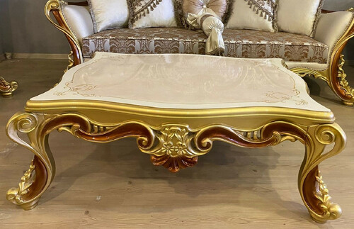 Casa Padrino Luxus Barock Couchtisch Wei� / Beige / Gold / Braun - Prunkvoller Wohnzimmertisch im Barockstil - Luxus Wohnzimmer M�bel im Barockstil - Barock M�bel - Barock Wohnzimmer Einrichtung