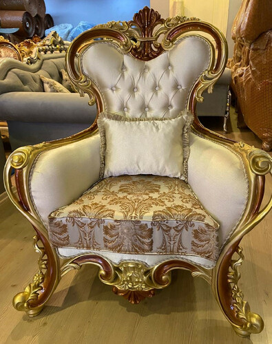 Casa Padrino Luxus Barock Sessel Creme / Silber / Braun / Gold / Braun - Prunkvoller Wohnzimmer Sessel - Barockstil Wohnzimmer M�bel - Luxus M�bel im Barockstil - Barock M�bel
