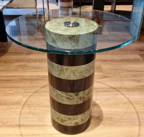 Casa Padrino Luxus Beistelltisch Schwarz / Grau  48 x H. 50 cm - Runder Marmor Tisch mit Glasplatte - Wohnzimmer M�bel - Luxus M�bel - Marmor M�bel - Luxus Einrichtung - Wohnzimmer Einrichtung