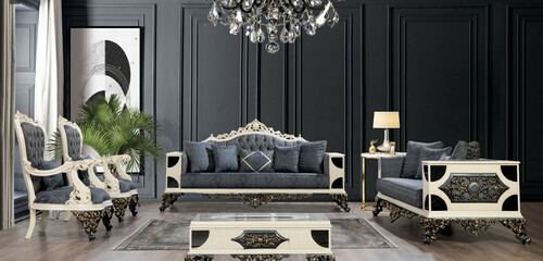 Casa Padrino Luxus Barock Wohnzimmer Set Blau / Wei� / Bronze / Gold - 2 Barock Sofas & 2 Barock Sessel & 1 Barock Couchtisch - Luxus Wohnzimmer M�bel im Barockstil - Barock M�bel