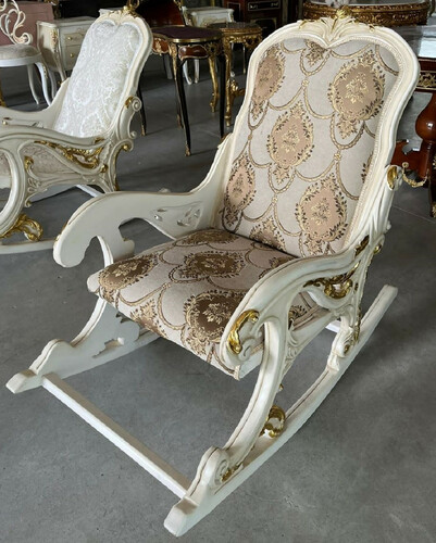 Casa Padrino Barock Schaukelsessel Grau / Braun / Creme / Wei� / Gold - Handgefertigter Schaukelstuhl mit Armlehnen und Fu�st�tze - Barock M�bel - Wohnzimmer M�bel im Barockstil