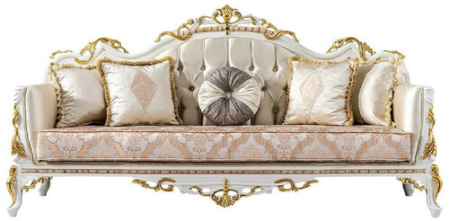 Casa Padrino Luxus Barock Sofa Gold / Silber / Braun / Wei� / Gold - Prunkvolles Wohnzimmer Sofa mit Glitzersteinen - Barockstil Wohnzimmer M�bel - Luxus M�bel im Barockstil - Barock Einrichtung