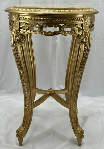 Casa Padrino Barock Beistelltisch Gold / Creme - Handgefertigter Antik Stil Massivholz Tisch mit Marmorplatte - Wohnzimmer M�bel im Barockstil - Antik Stil M�bel - Barock Einrichtung - Barock M�bel