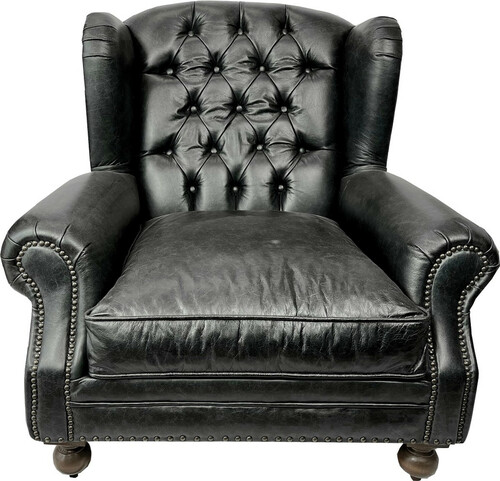 Casa Padrino Luxus Chesterfield Leder Ohrensessel Vintage Schwarz / Dunkelbraun - Chesterfield Echtleder Wohnzimmer Sessel - Wohnzimmer M�bel - Chesterfield M�bel - Echtleder M�bel - Luxus M�bel