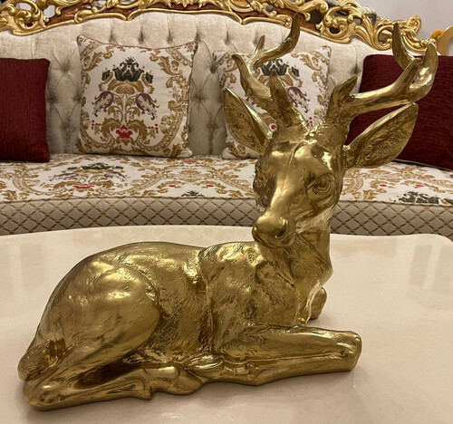 Casa Padrino Luxus Dekofigur Reh 49 x 20 x H. 39 cm - Wetterbest�ndige Deko Skulptur - Wohnzimmer Deko Figur - Schreibtisch Deko Figur - Garten Deko - Luxus Deko Tierfigur