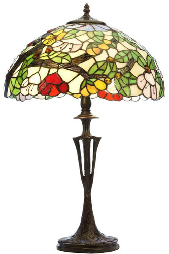 Casa Padrino Luxus Tiffany Tischleuchte Mehrfarbig  40 x H. 62 cm - Runde Tiffany Schreibtischleuchte - Wohnzimmer Deko Leuchte - Scheibtisch Deko Leuchte - Luxus Tiffany Leuchten