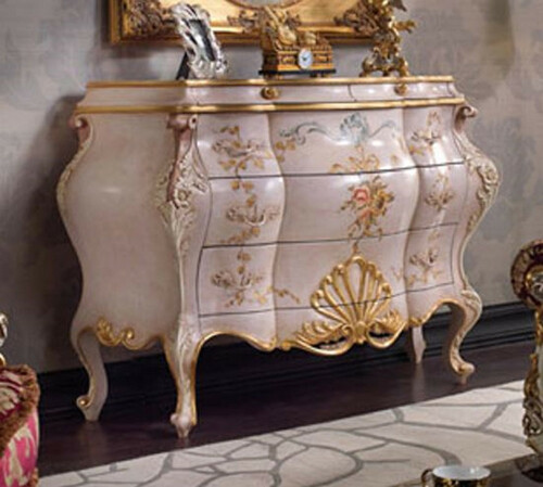 Casa Padrino Luxus Barock Kommode Rosa / Mehrfarbig / Gold - Handgefertigte Massivholz Kommode mit 5 Schubladen - Luxus Schlafzimmer M�bel im Barockstil - Luxus Qualit�t - Made in Italy