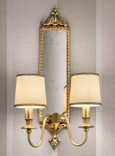 Casa Padrino Luxus Barock Doppel Wandleuchte mit Spiegel Gold / Elfenbein 35 x 18 x H. 60 cm - Prunkvolle Wandlampe im Barockstil - Barock Leuchten - Luxus Qualit�t - Made in Italy
