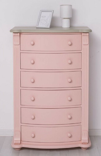 Casa Padrino Landhausstil Kommode Rosa / Grau 80 x 48 x H. 120 cm - Massivholz Schrank mit 6 Schubladen - Landhausstil Schlafzimmer M�bel - M�bel im Landhausstil - Landhausstil Einrichtung