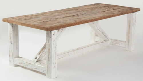 Casa Padrino Landhausstil Esstisch Naturfarben / Wei� - Verschiedene Gr��en - Rechteckiger Rustikaler Massivholz K�chentisch - Landhausstil Esszimmer M�bel - Rustikale Esszimmer M�bel