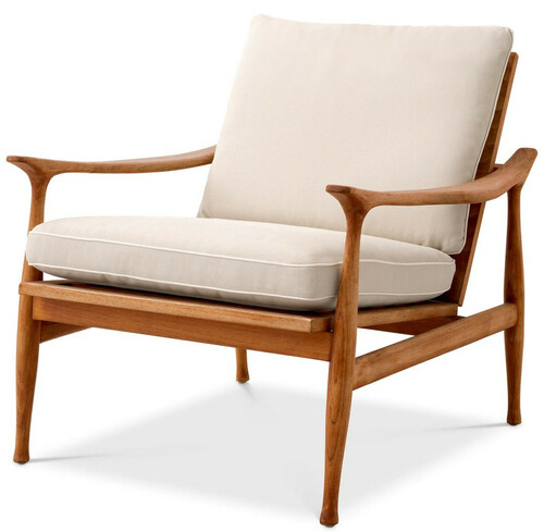 Casa Padrino Luxus Teakholz Sessel mit Kissen Naturfarben / Creme 77 x 82,5 x H. 76,5 cm - Garten Sessel - Wohnzimmer Sessel - Garten M�bel - Wohnzimmer M�bel - Luxus M�bel