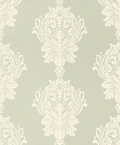 Casa Padrino Barock Vliestapete Hellgr�n / Wei� - Barockstil Wohnzimmer Tapete mit elegantem Muster - Wanddeko im Barockstil - Tapeten im Barockstil - Barock Tapeten - Barock Wohnzimmer Deko