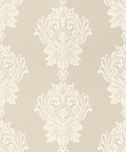 Casa Padrino Barock Vliestapete Beige / Creme - Barockstil Wohnzimmer Tapete mit elegantem Muster - Wanddeko im Barockstil - Barock Tapeten - Tapeten im Barockstil - Barock Wohnzimmer Deko