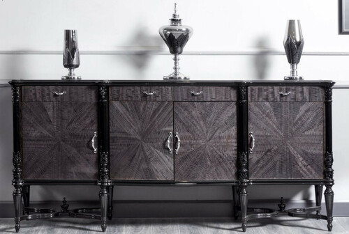 Casa Padrino Luxus Barock Sideboard Grau / Schwarz - Prunkvoller Massivholz Schrank mit 4 T�ren und 3 Schubladen - Luxus M�bel im Barockstil - Barock M�bel - Barock Einrichtung - Edel & Prunkvoll