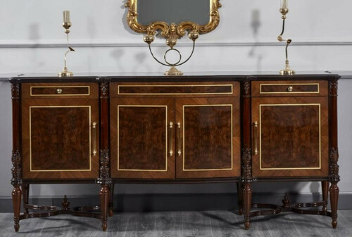 Casa Padrino Luxus Barock Sideboard Dunkelbraun / Braun - Prunkvoller Massivholz Schrank mit 4 T�ren und 3 Schubladen - Luxus M�bel im Barockstil - Barock M�bel - Edel & Prunkvoll