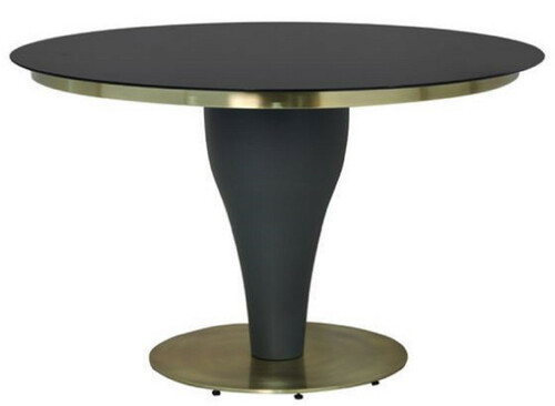 Casa Padrino Luxus Esstisch Schwarz / Gold  110 x H. 75 cm - Runder K�chentisch mit Glasplatte - Esszimmer M�bel - K�chen M�bel - Luxus M�bel - Luxus Einrichtung