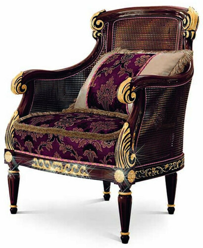 Casa Padrino Luxus Barock Sessel Lila / Braun / Gold - Barockstil Wohnzimmer Sessel mit elegantem Muster - Barock M�bel - Barock Wohnzimmer & Hotel M�bel - Luxus Qualit�t - Made in Italy