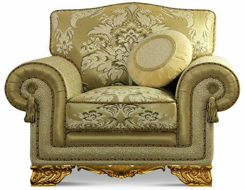 Casa Padrino Luxus Barock Sessel Gr�n / Gold - Barockstil Wohnzimmer Sessel mit elegantem Muster - Barock M�bel - Barock Wohnzimmer & Hotel M�bel - Luxus Qualit�t - Made in Italy