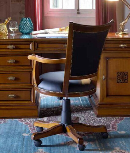 Casa Padrino Luxus B�rostuhl Schwarz / Braun - H�henverstellbarer Schreibtischstuhl - Drehstuhl mit edlem Kunstleder - Luxus B�ro M�bel - Luxus Qualit�t - Made in Italy