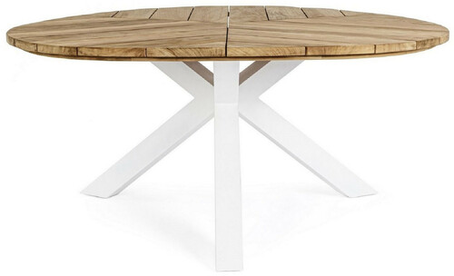 Casa Padrino Luxus Gartentisch Naturfarben / Wei�  160 x H. 77 cm - Garten Esstisch mit Teakholz Tischplatte und Aluminium Beinen - Garten & Terrassen Tisch - Luxus Garten & Terrassen M�bel