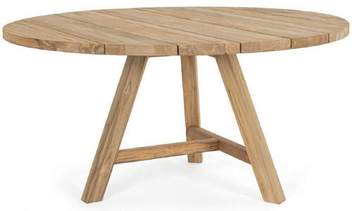 Casa Padrino Luxus Gartentisch Naturfarben  150 x H. 75 cm - Runder Garten Esstisch aus recyceltem Teakholz - Teakholz Garten M�bel - Luxus Garten M�bel