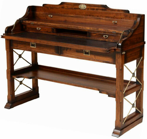 Casa Padrino Luxus Vintage Stil Sekret�r Braun 130 x 48 x H. 103,5 cm - Massivholz Schreibtisch - Massivholz B�rotisch - Vintage Stil B�ro M�bel - Luxus B�ro M�bel - Massivholz B�ro M�bel