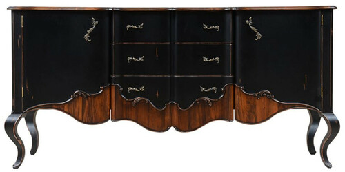 Casa Padrino Luxus Barock Sideboard Antik Schwarz / Braun 200,5 x 53,5 x H. 98 cm - Prunkvoller Massivholz Schrank mit 2 T�ren und 3 Schubladen - Luxus M�bel im Barockstil - Barock M�bel