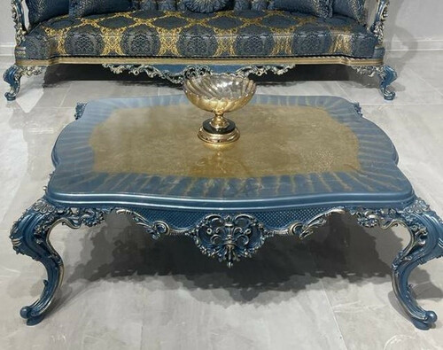 Casa Padrino Luxus Barock Couchtisch Blau / Gold - Prunkvoller Wohnzimmertisch im Barockstil - Barockstil Wohnzimmer M�bel - Barock Einrichtung - Barock M�bel - Luxus M�bel im Barockstil