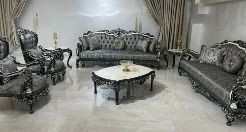 Casa Padrino Luxus Barock Wohnzimmer Set Silber / Wei� / Schwarz / Gold - 2 Barock Sofas & 2 Barock Sessel & 1 Barock Couchtisch - Luxus Wohnzimmer M�bel im Barockstil - Barock M�bel