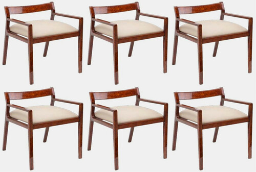 Casa Padrino Luxus Esszimmerstuhl 6er Set mit Armlehnen Braun / Creme 60 x 69 x H. 65 cm - Luxus Massivholz K�chen St�hle - Esszimmer M�bel - K�chen M�bel - Luxus M�bel - Luxus Einrichtung