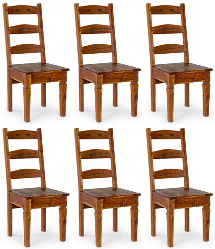 Casa Padrino Landhausstil Esszimmerstuhl 6er Set Braun / Naturfarben 45 x 45 x H. 105 cm - Rustikale Esszimmerst�hle im Landhausstil - Rustikale Esszimmer M�bel - Landhausstil Esszimmer M�bel