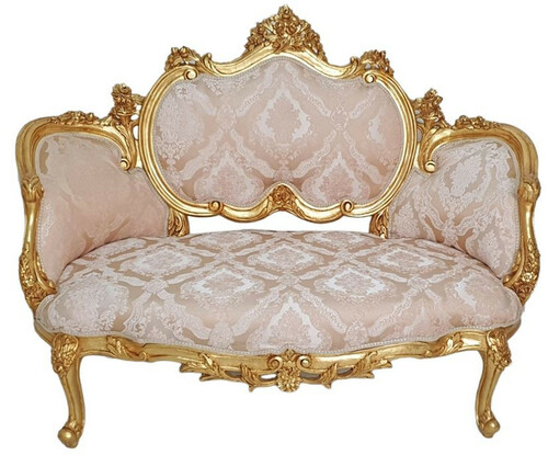 Casa Padrino Barock Sofa Rosa / Wei� / Gold - Handgefertigtes Wohnzimmer Sofa im Barockstil - Wohnzimmer M�bel im Barockstil - Antik Stil M�bel - Prunkvolle Barock M�bel - Barock Einrichtung