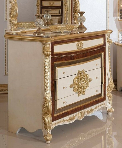 Casa Padrino Luxus Barock Kommode Wei� / Beige / Braun / Gold - Handgefertigte Barockstil Kommode mit 4 Schubladen - Luxus Schlafzimmer M�bel im Barockstil - Barock Schlafzimmer M�bel