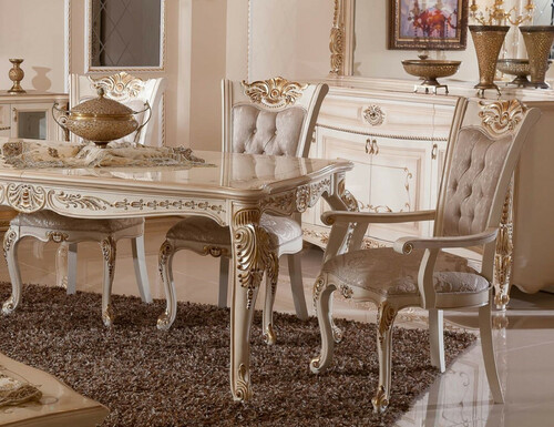Casa Padrino Luxus Barock Esszimmerstuhl 6er Set Grau / Wei� / Beige / Gold - Barockstil K�chenst�hle mit Muster - Luxus Esszimmer M�bel im Barockstil - Barock Esszimmer M�bel