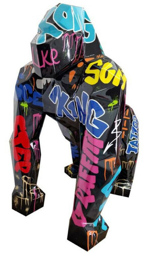Casa Padrino Luxus Designer Deko Skulptur Gorilla Affe Schwarz / Bunt 118 x 78 x H. 128 cm - Riesige Lebensgro�e Skulptur - XXL Deko Skulptur - XXL Deko Figur - Abstrakte Luxus XXL Tierfigur