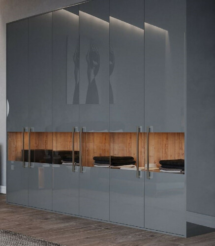 Casa Padrino Luxus Schlafzimmerschrank Grau / Naturfarben 275 x 59,6 x H. 244 cm - Massivholz Kleiderschrank mit 6 T�ren - Schlafzimmer M�bel - Hotel M�bel - Luxus M�bel