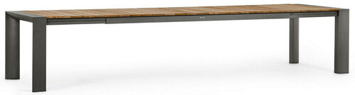 Casa Padrino Luxus Gartentisch Naturfarben / Grau 253-384 x 110 x H. 75 cm - Ausziehbarer Garten Esstisch mit Teakholz Tischplatte und Aluminium Beinen - Luxus Garten & Terrassen M�bel