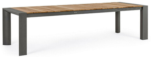 Casa Padrino Luxus Gartentisch Naturfarben / Grau 228-294 x 100 x H. 75 cm - Ausziehbarer Garten Esstisch mit Teakholz Tischplatte und Aluminium Beinen - Luxus Garten & Terrassen M�bel