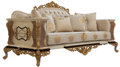 Casa Padrino Luxus Barock Sofa Wei� / Beige / Creme / Schwarz / Gold - Barockstil Wohnzimmer Sofa mit elegantem Muster - Luxus Wohnzimmer M�bel im Barockstil - Barock M�bel - Barock Einrichtung
