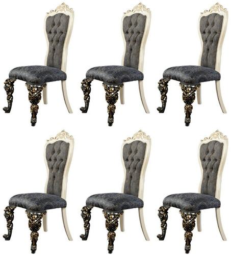 Casa Padrino Luxus Barock Esszimmer Stuhl 6er Set Blau / Wei� / Gold - Prunkvolle Barockstil K�chen St�hle - Luxus Esszimmer M�bel im Barockstil - Barock Esszimmer M�bel - Barockstil M�bel