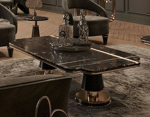 Casa Padrino Luxus Couchtisch Schwarz / Gold 150 x 80 x H. 42,5 cm - Wohnzimmertisch mit Kunstmarmor Tischplatte - Luxus Wohnzimmer M�bel - Hotel M�bel - Luxus Einrichtung - Hotel Einrichtung